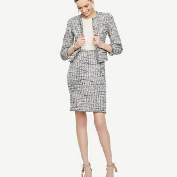 Ann Taylor Mult Grid Fringe Tweed Pencil Skirt $89 - Picture 6 of 10